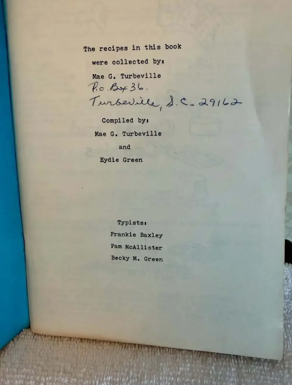 Rare Old South Secrets from Puddin’ Swamp SC Community Cookbook Turbeville